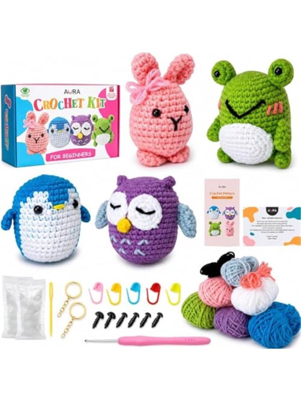 Crochet Kit for Beginners Kids Adults Animal Amigurumi Yarn Craft Set Gift New